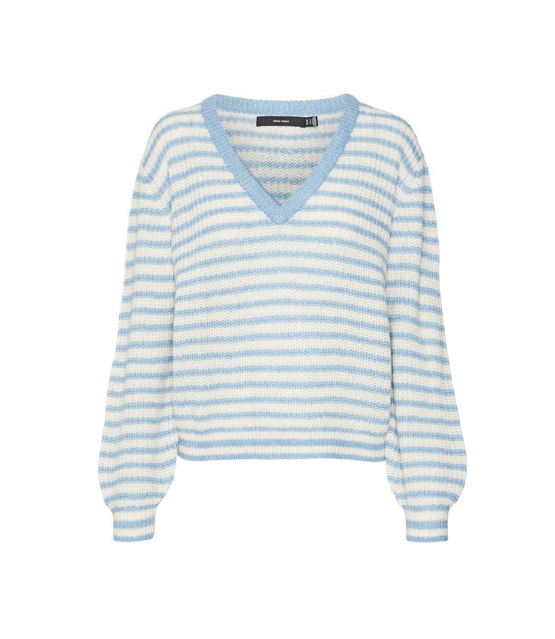 Pull Bleu/Écru Femme Vero Moda Mearth - L