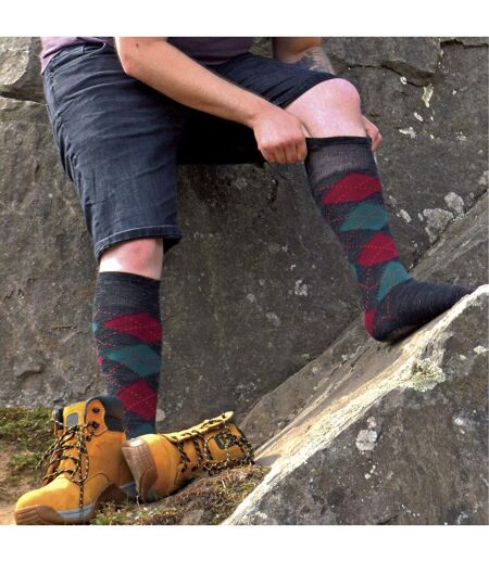 12 Pair Mens Soft Lambswool Honeycomb Top Argyle Patterned Socks