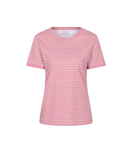 Womens/ladies Contrast Striped Ribbed T-shirt Light Pink Mountain Warehouse