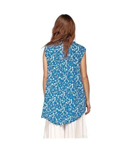 Tunique femme sans manche - Blouse motifs fleurs - Couleur bleu