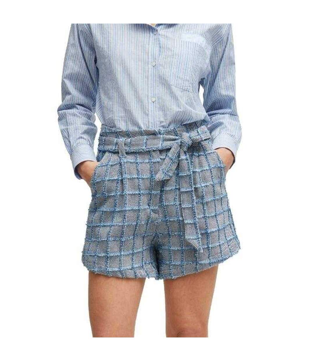 Short Motif/style Motif Écossais Teofila Femme Gris Bleu Boss-2