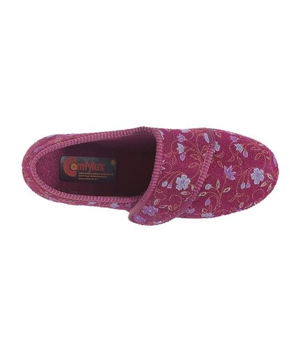 Comfylux Womens/Ladies Sally Floral Side Seam Superwide Slippers (Wine) - UTDF526