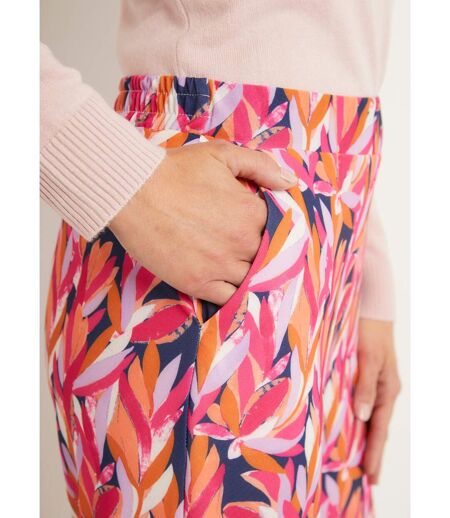 Pantalon large taille élastiquée feuillage