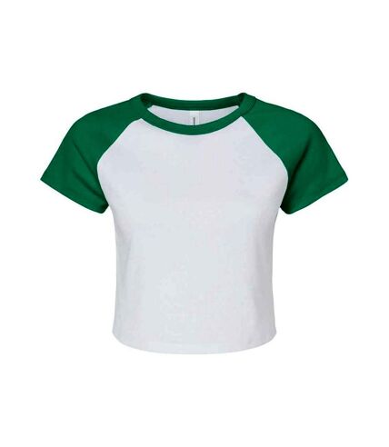 Womens/ladies micro-rib raglan crop top white/kelly green Bella + Canvas