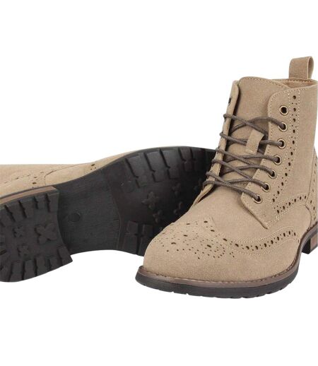 Mens Brogue Detailing Block Heel Boots Camel Nicholas Deakins