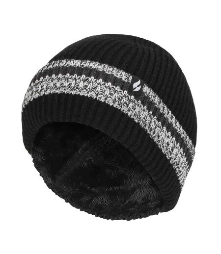 Mens Striped Turnover Cuff Knitted Thermal Beanie Hat for Winter