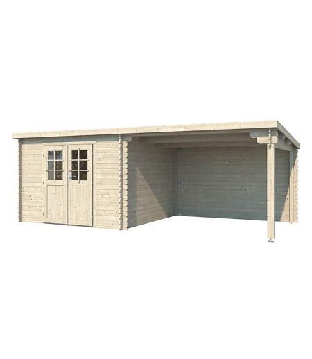 Abri de jardin toit plat avec auvent en bois 2,98 x 5,96 m