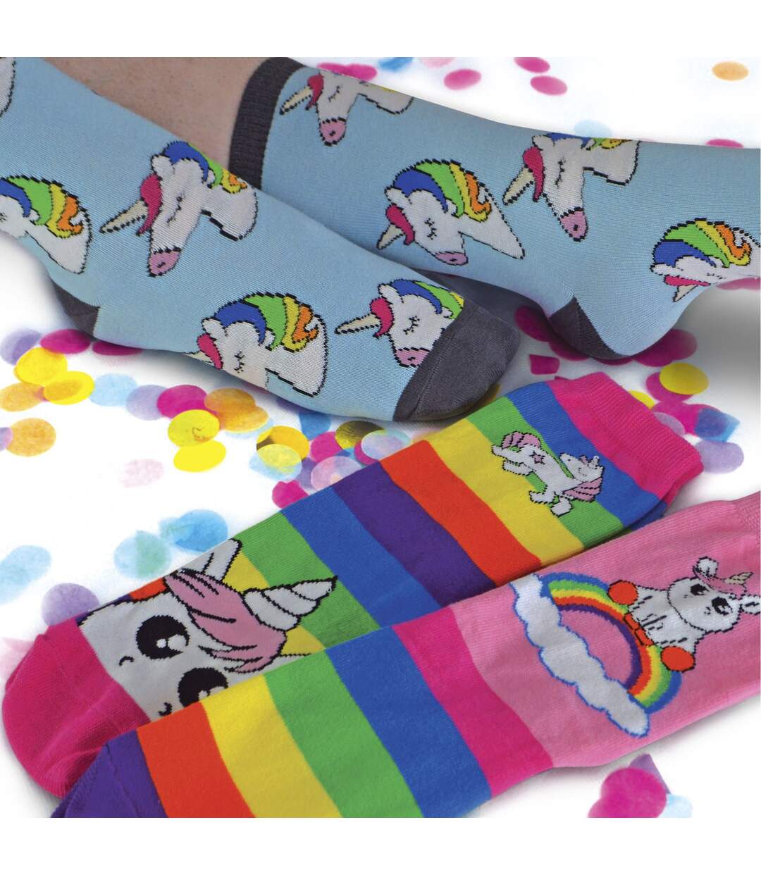 3 Pr Chaussettes Femme Coton Arc en Ciel Licorne-3
