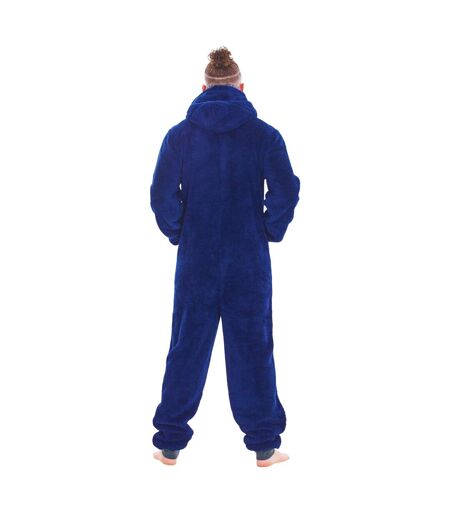 Mens Hooded Fleece Contrast Trim Jumpsuit Navy Keanu