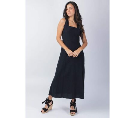 Robe longue féminine JULINE unie noire Coton Du Monde