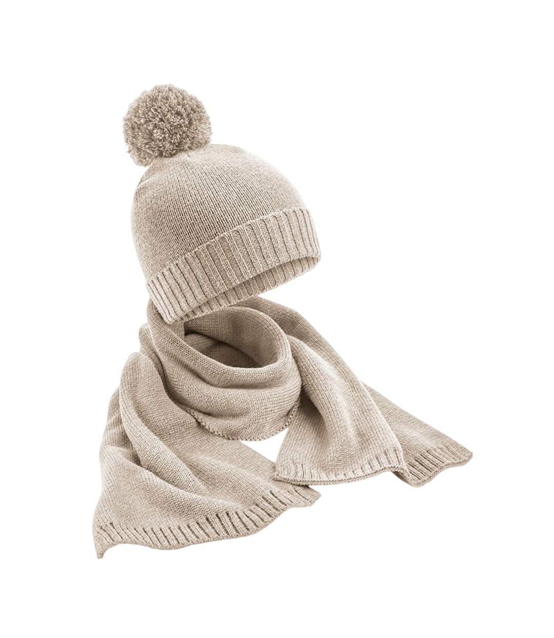 Ensemble Bonnet Et Écharpe Adulte Taille Unique Blanc Cassé Beechfield-1
