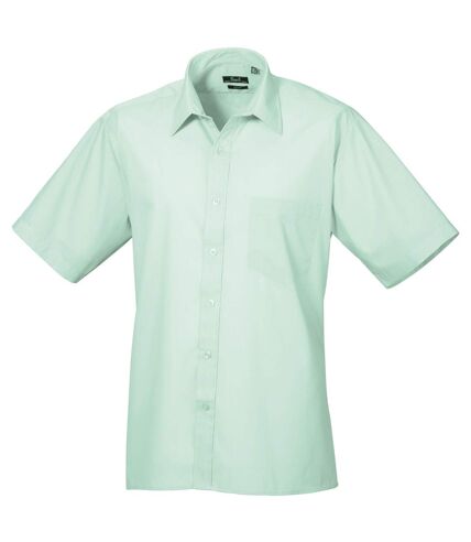 Mens short sleeve formal poplin plain work shirt aqua Premier