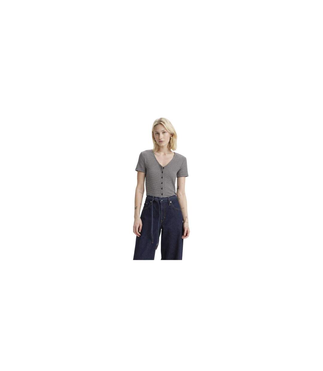 Womens/ladies Striped T-shirt Vanilla Levis-1