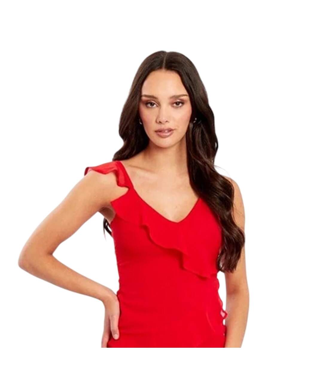 Womens/ladies Tiered V Neck Cami Maxi Dress Red Influence-2