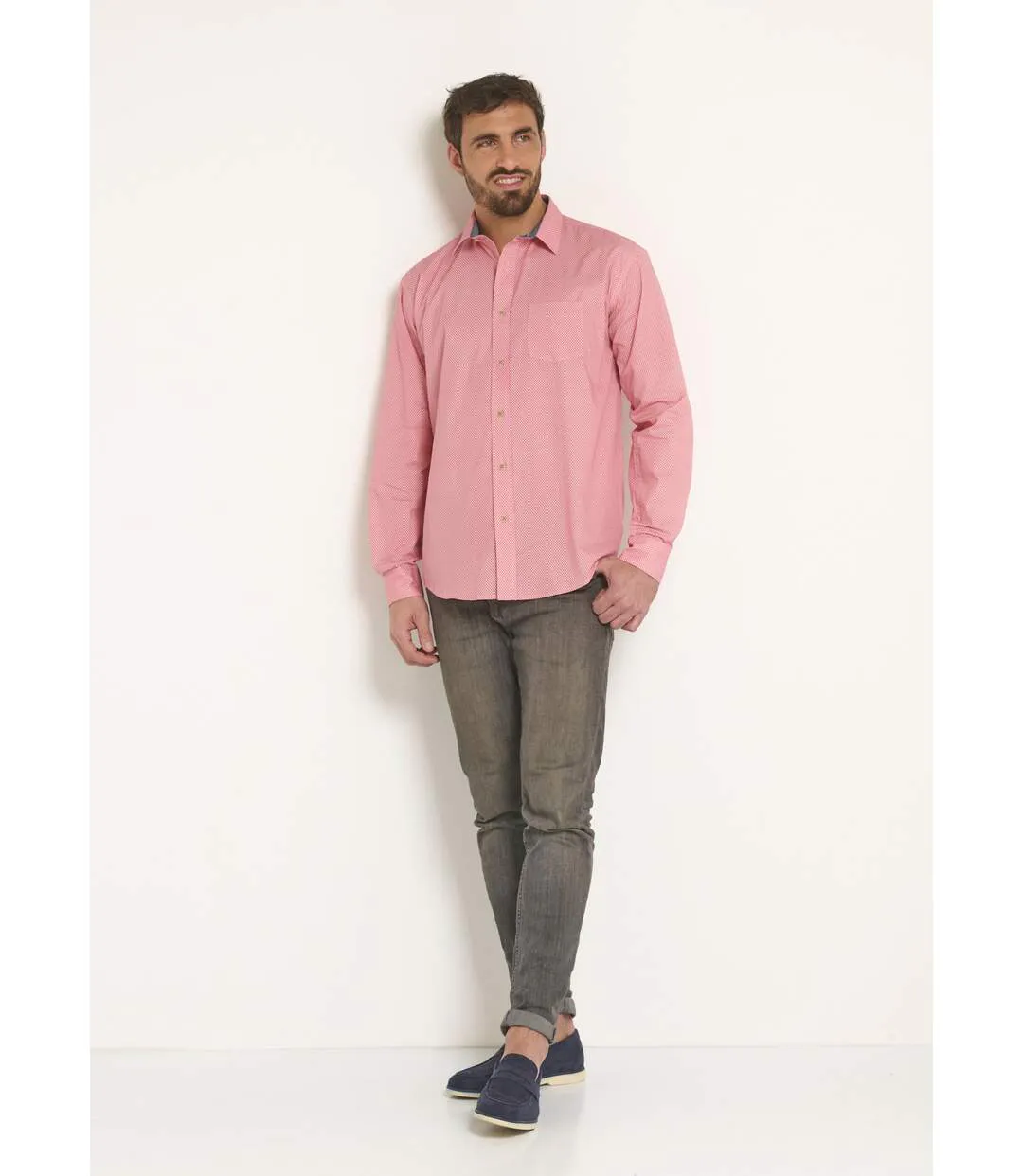 Chemise faux uni à manches longues-3