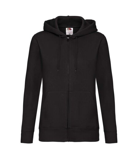 Fruit Of The Loom Ladies Lady-Fit Hooded Sweatshirt Jacket (Black) - UTBC1372
