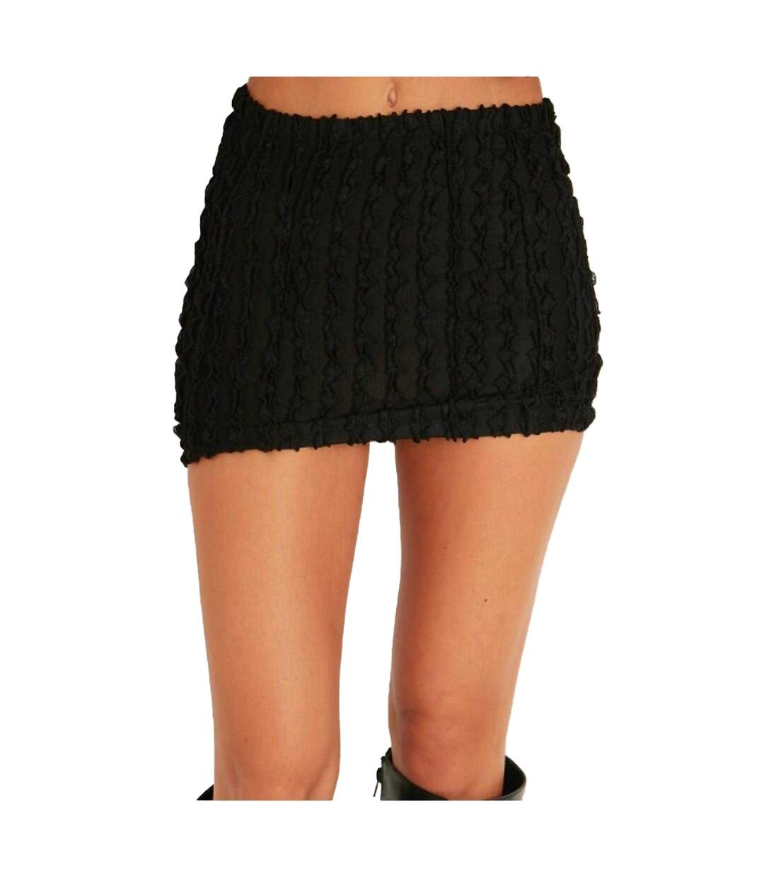 Womens/ladies Shirred Textured Mini Skirt Black Missy Empire-2
