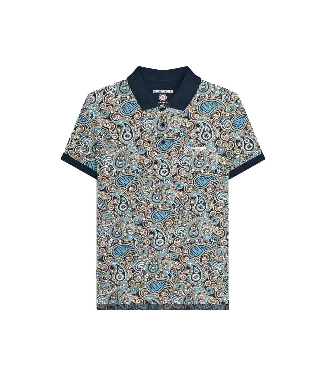 Polo Motif/style Cachemire Homme Bleu Marine Bleu Clair Lambretta-2