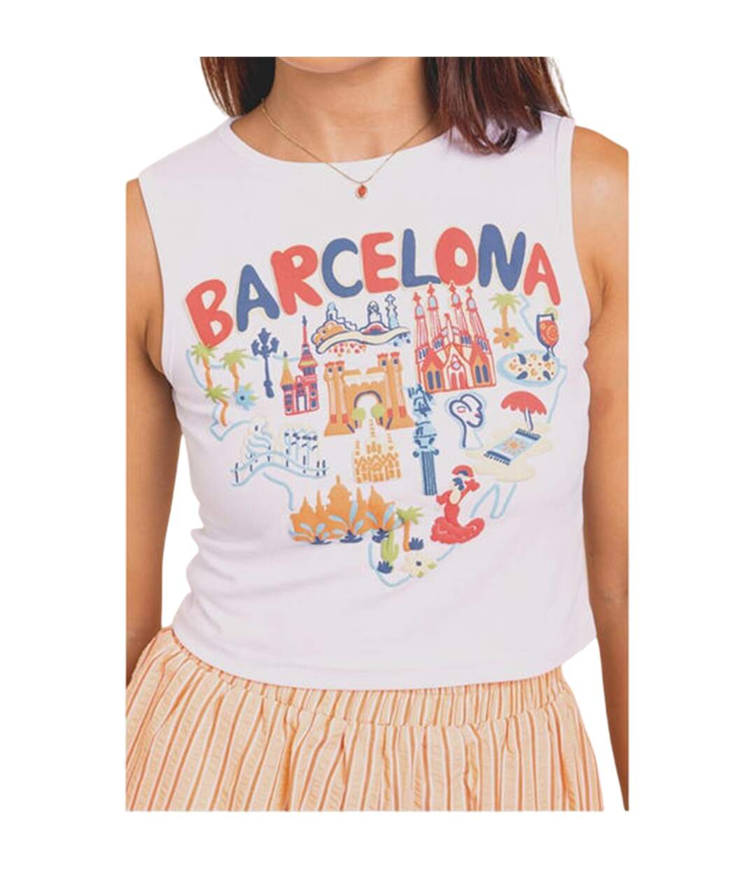 Womens/ladies Barcelona Graphic Print Cropped Tank Top White Daisy Street-3