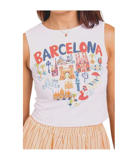 Womens/ladies Barcelona Graphic Print Cropped Tank Top White Daisy Street