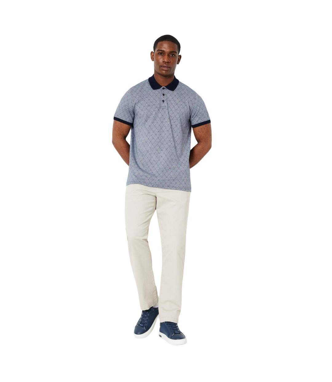 Mens Diamond Jacquard Polo Shirt Grey Maine-3