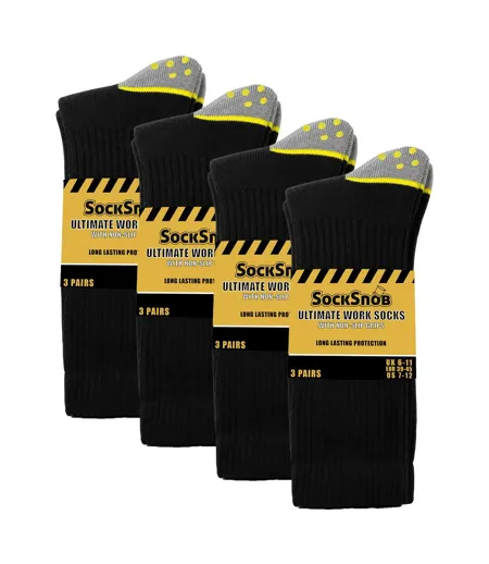 12 Pairs Mens Non Slip Grip Work Socks | Breathable Durable Boot Socks with Grips