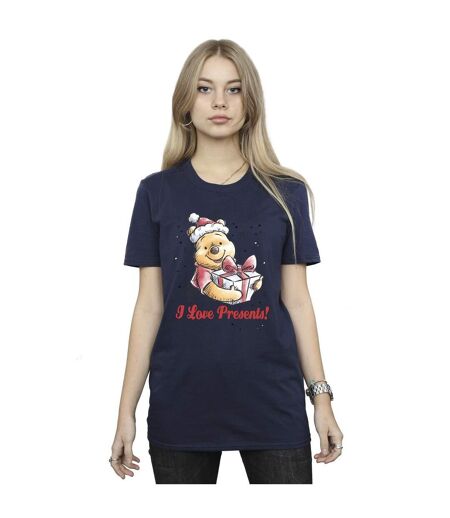 Disney Womens/Ladies Winnie The Pooh Love Presents Cotton Boyfriend T-Shirt (Bleu marine) - UTBI47451
