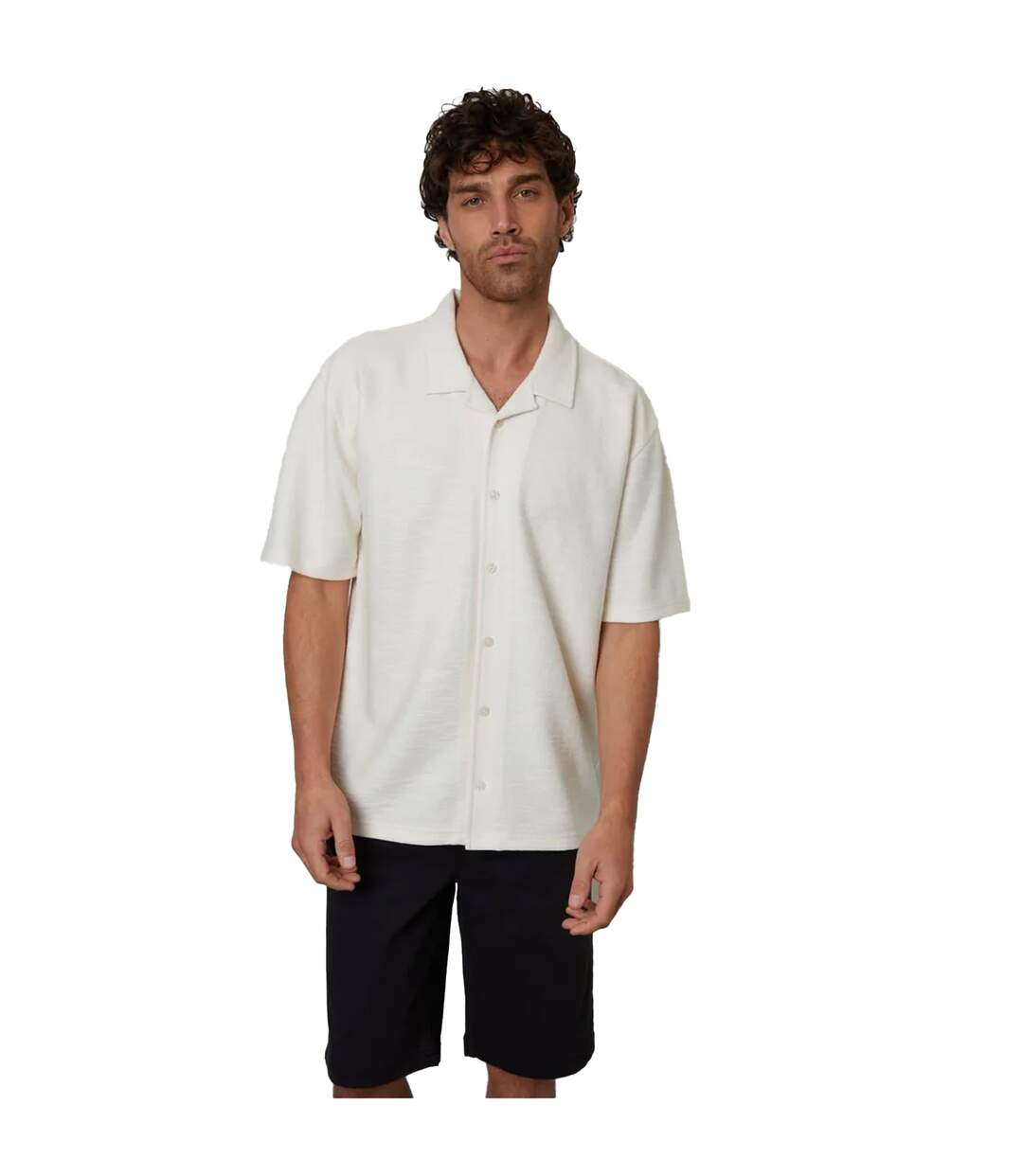 Mens Antti Relaxed Fit Short-sleeved Shirt Ecru Threadbare-2