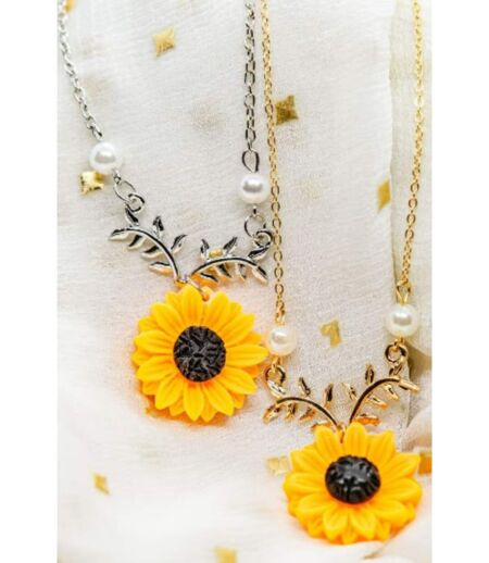 Large Sunflower Daisy Floral Charm Summer Flower Pearl Pendant Necklace