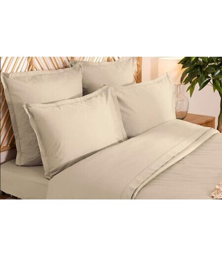 Parure de Lit 3 Pièces Percale 260x240cm Beige Lin