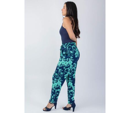 Pantalon fluide femme Maly imprimé fleuri turquoise Coton Du Monde