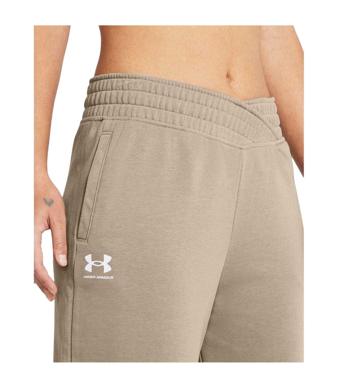 Womens/ladies Terry Towel Cropped Wide Leg Tracksuit Bottoms Brown Under Armour-4