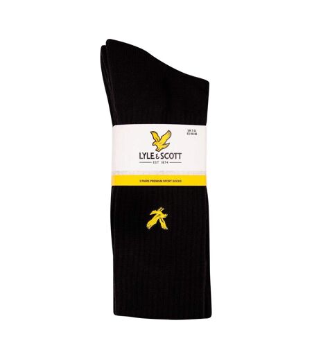 Pack Of 3  Mens Embroidered Logo Crew Socks  Black Lyle & Scott