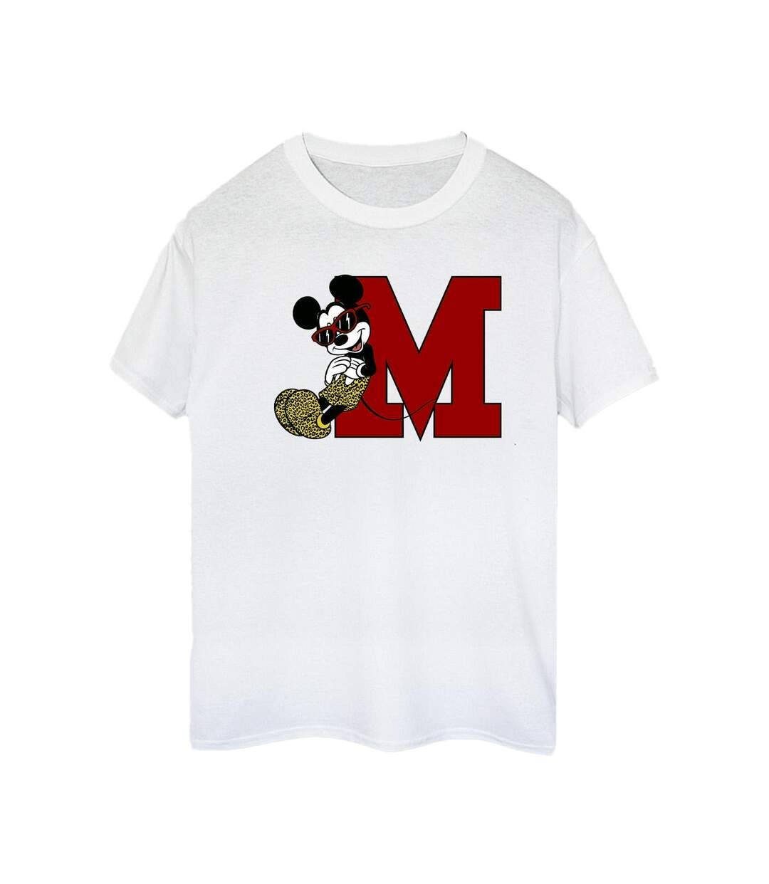 Disney Pantalon léopard Mickey Mouse Femme/Ladies T-Shirt boyfriend en coton (Blanc) - UTBI38500-1