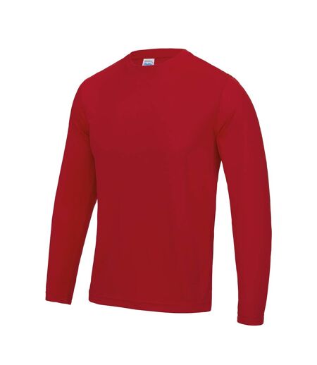Just Cool Mens Long Sleeve Cool Sports Performance Plain T-Shirt (Fire Red) - UTRW684