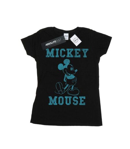 Disney Femmes/Ladies - Mickey Mouse Distressed Kick Mono Cotton T-Shirt (Noir) - UTBI31883