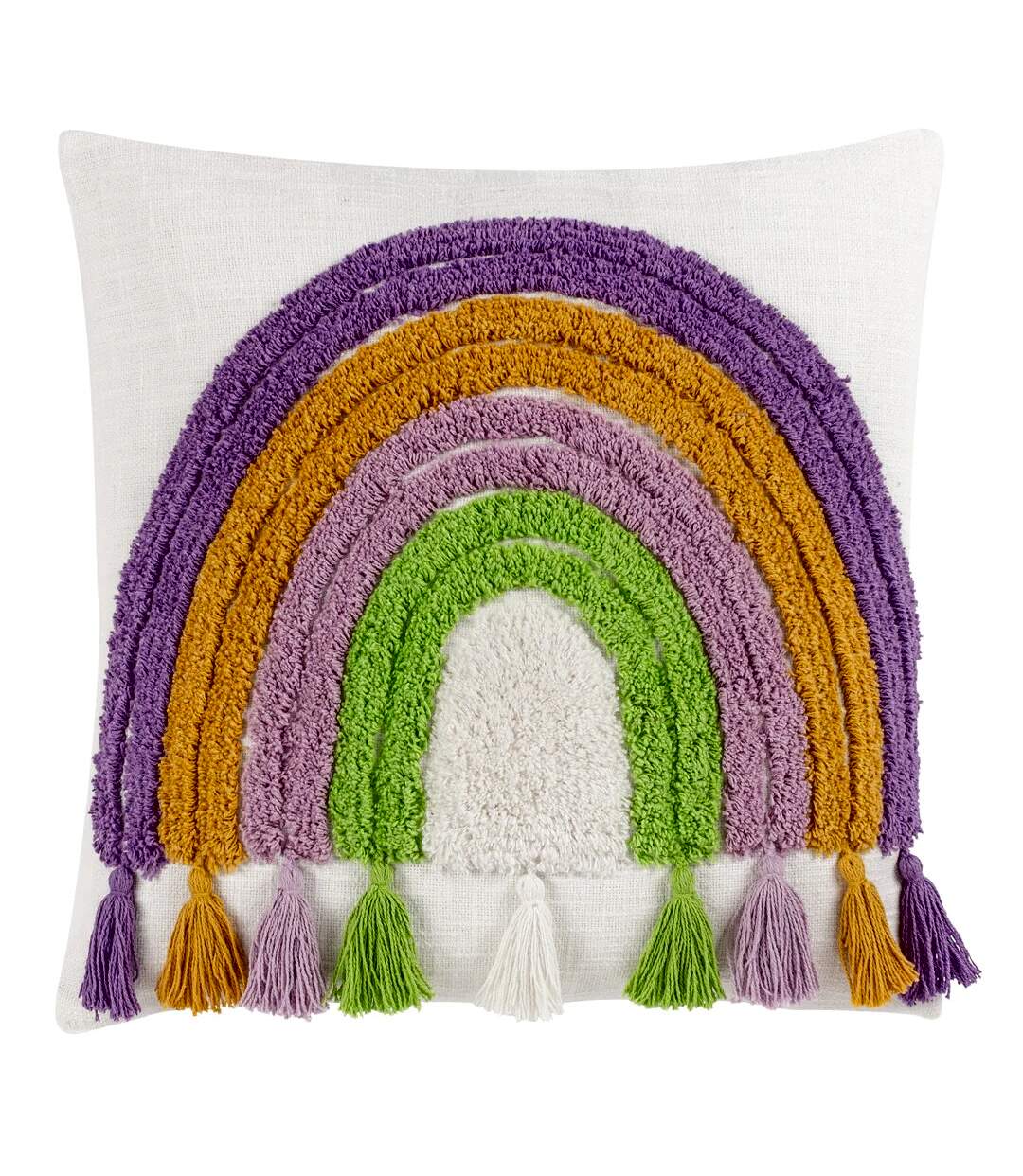 Tassel rainbow cushion cover 45cm x 45cm white/multicoloured Heya Home