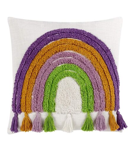 Heya Home Tassel Rainbow Throw Pillow Cover (White/Multicolored) (45cm x 45cm) - UTRV3149
