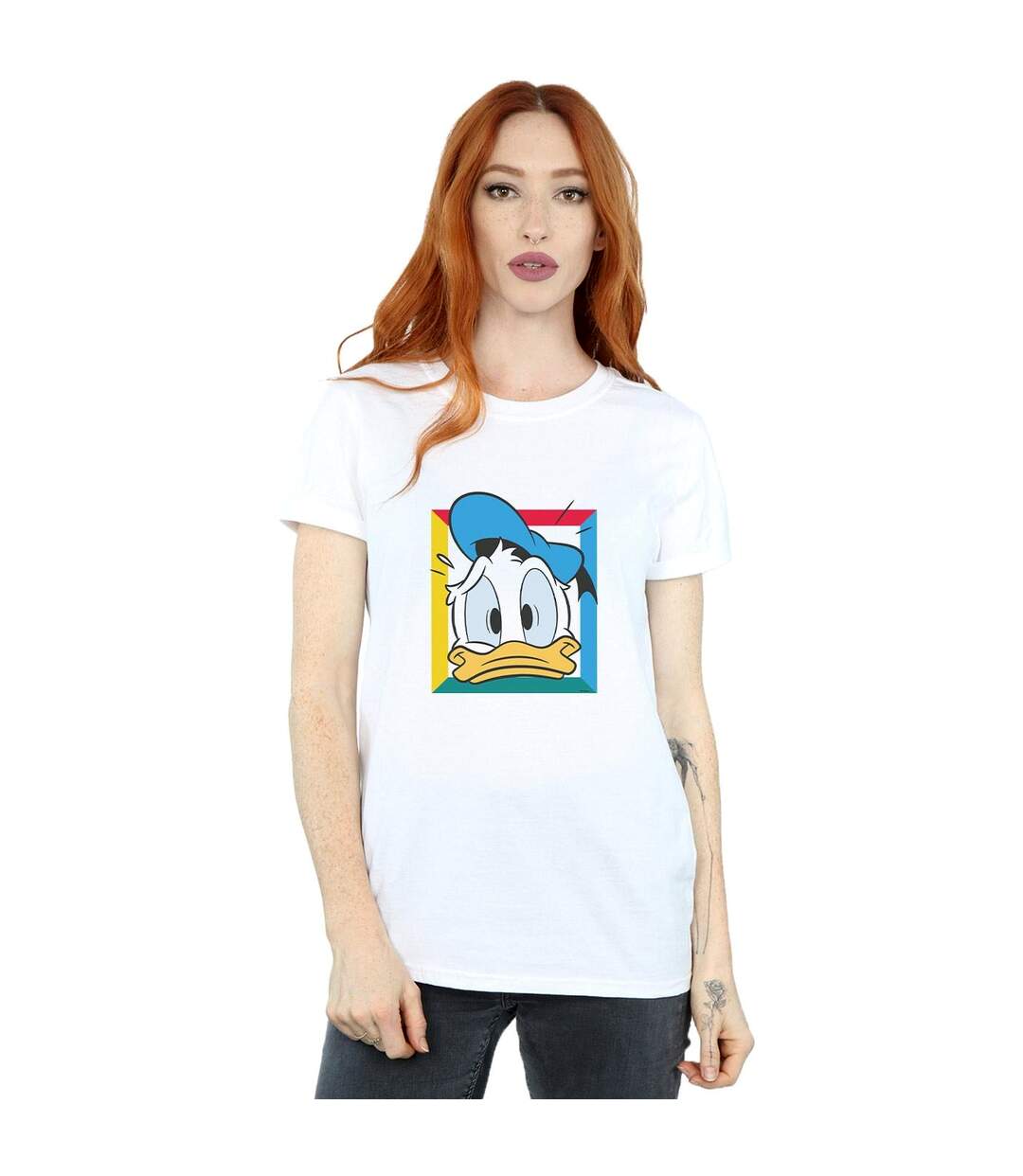 Disney Womens/Ladies Donald Duck Panicked Cotton Boyfriend T-Shirt (Blanc) - UTBI37455-2