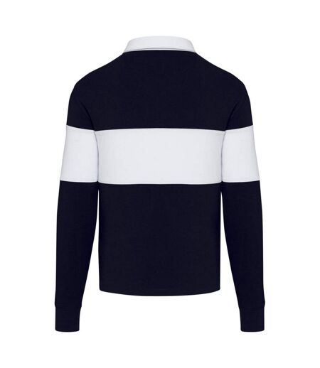 Unisex adult clyde organic cotton rugby polo sweatshirt navy/white Elevate