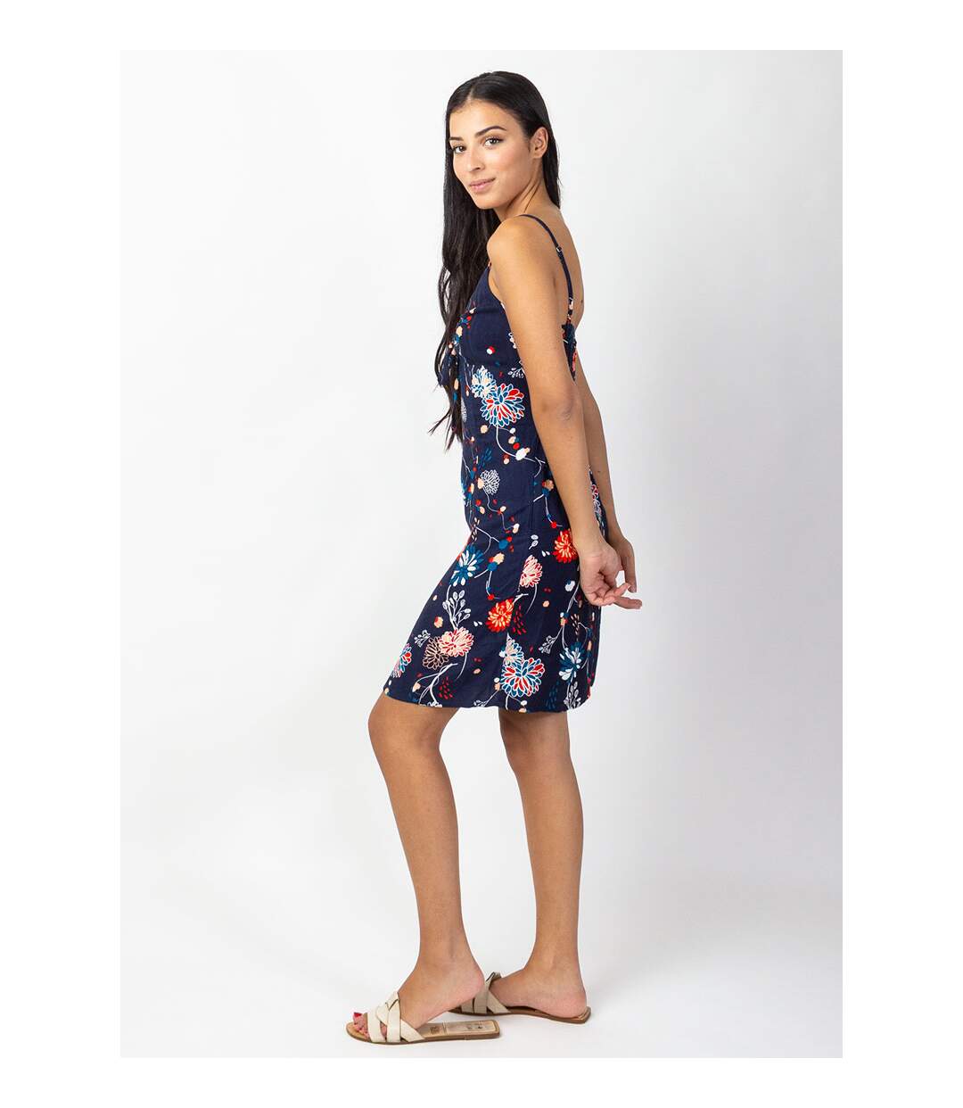 Robe courte de plage fleurie ILONA bleu marine Coton Du Monde