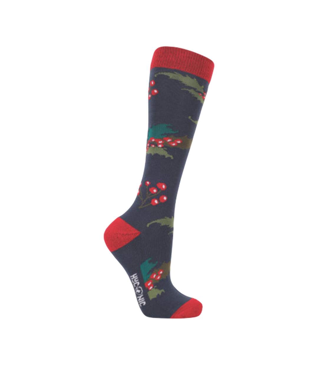 Pack Of 3  Unisex Adult Holly Christmas Boot Socks  Navy Red Green Hy-3