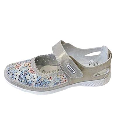 Boulevard Womens/Ladies Touch Fastening EEE Fit Suede Shoes (Grey/Floral) - UTDF1760