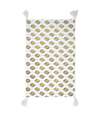 Tapis à pompons modèle Zeste - Jaune/Noir/Blanc - 50 x 70 cm