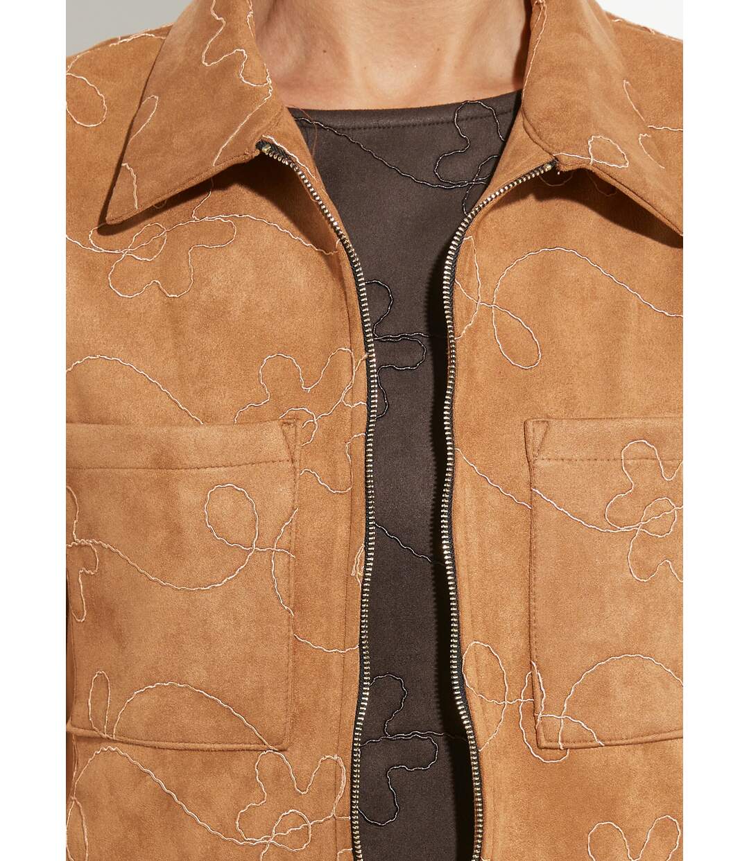 Veste zippée style motard, simili cuir-4