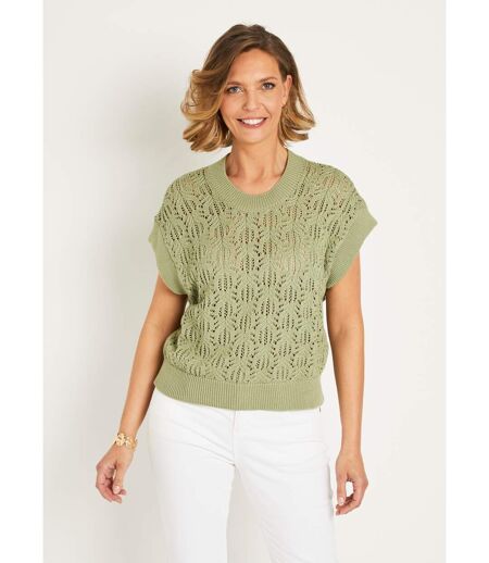Pull maille ajourée manches courtes