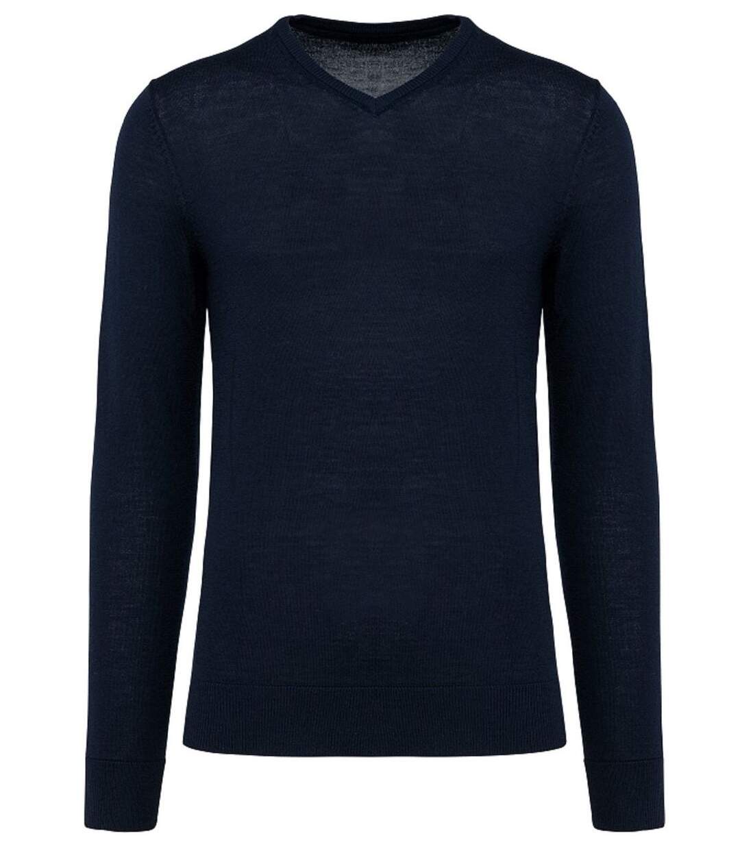 Pull Mérinos col V - Homme - PK910 - bleu marine-1