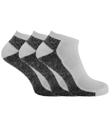 Mens Cotton Rich Sports Trainer Socks With Mesh And Ribbing (Pack Of 3) (White/Grey Marl) - UTMB303