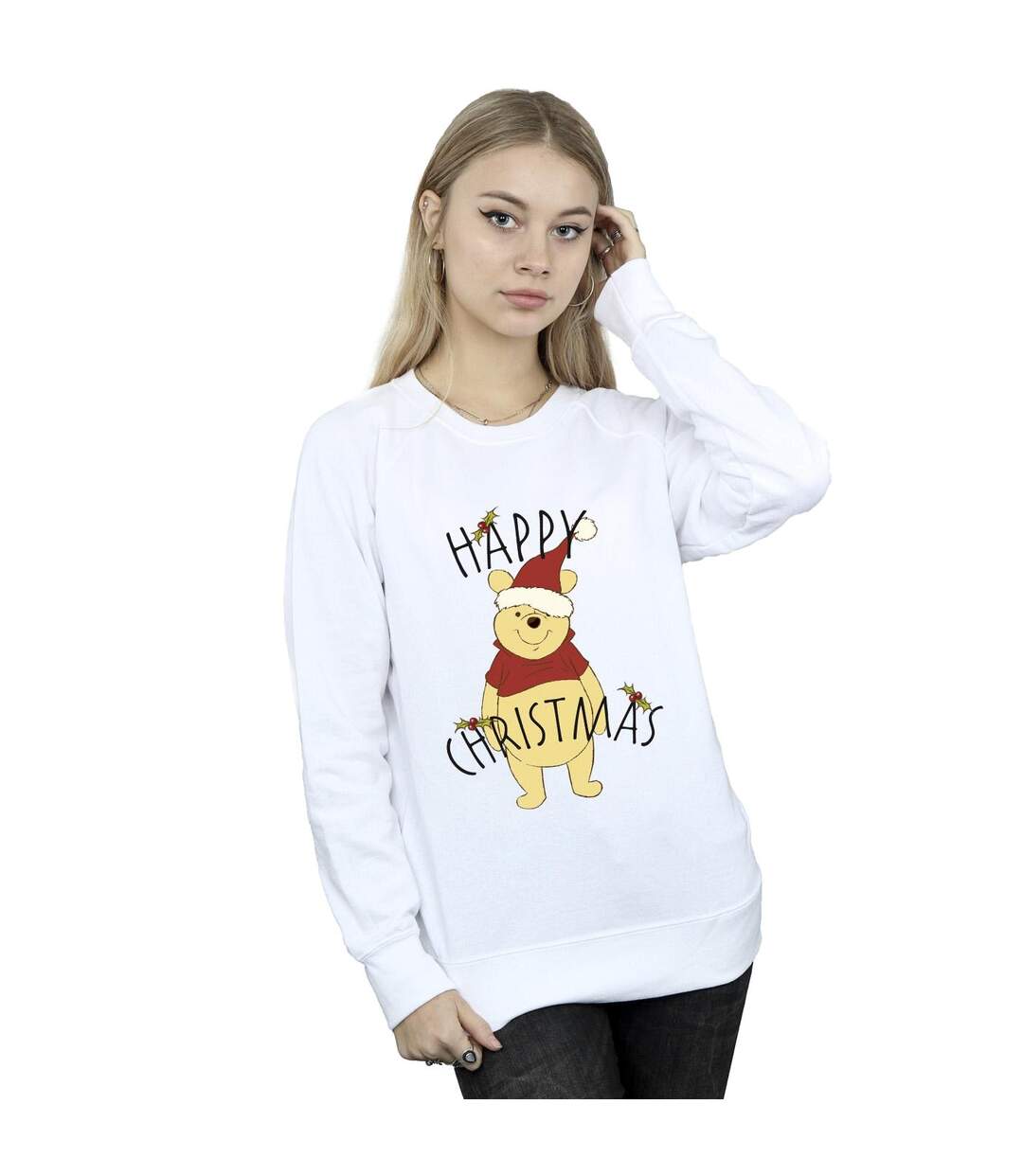 Disney Womens/Ladies Winnie The Pooh Happy Christmas Holly Sweatshirt (Blanc) - UTBI43038-2
