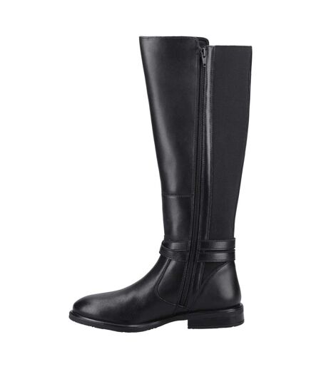 Womens/ladies Victoria Leather Long Boots Black Hush Puppies